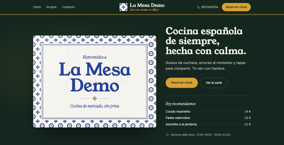 Página de inicio de La Mesa Demo