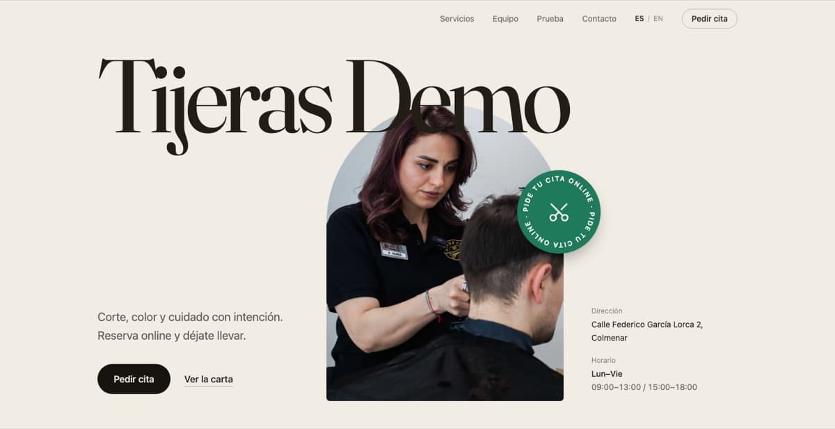 Página de inicio de Tijeras Demo
